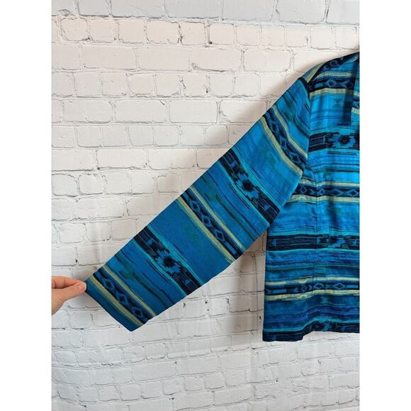 CHICO'S royal blue teal silk blend unlined aztec southwestern jacket blazer 2 L - Picture 5 of 8